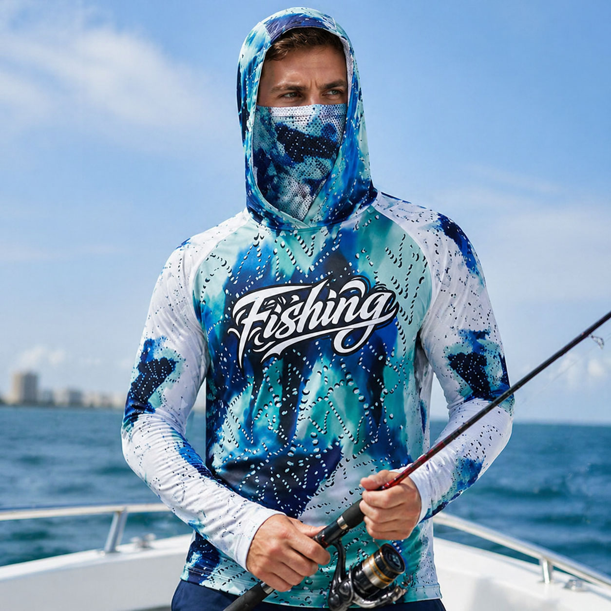 Running Gear Outdoor - T-shirt da pesca con cappuccio UPF